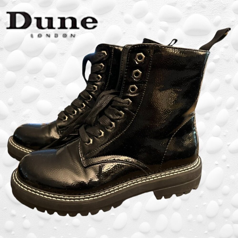 DUNE London Patent Black Combat Boot NWOT 8.5M
